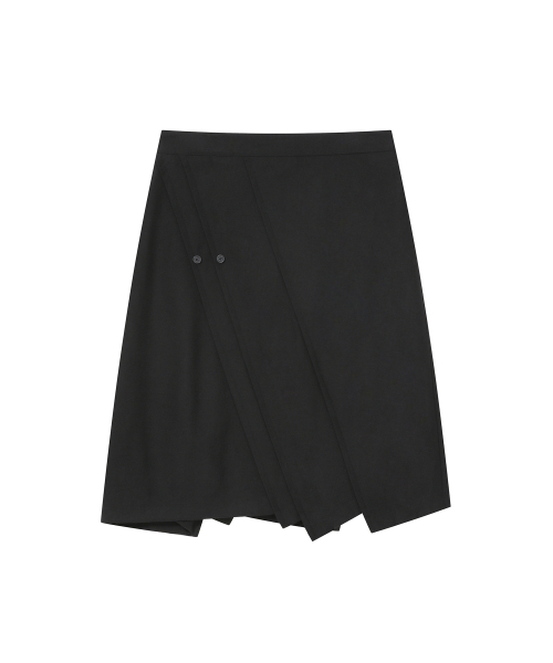 Diagonal pleats midi skirt BLACK