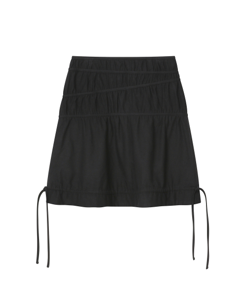 Wavy line shirring midi skirt BLACK