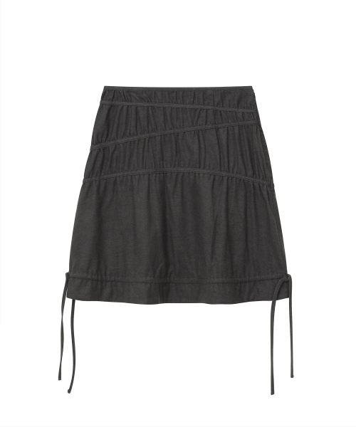 Wavy line shirring midi skirt CHARCOAL