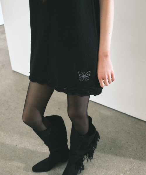 LACE TRIM MINI DRESS_BLACK