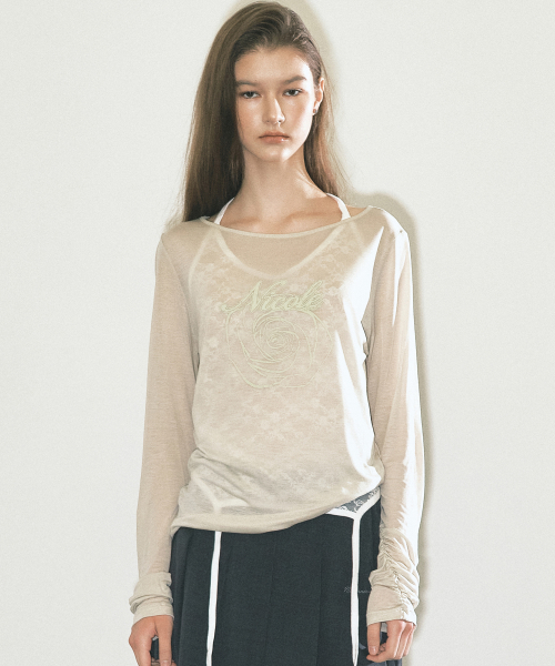 NICOLE ROSE SHIRRING TOP_KHAKI