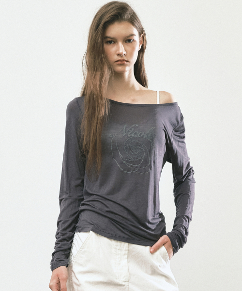 NICOLE ROSE SHIRRING TOP_CHARCOAL