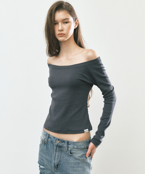 OFF SHOULDER LONG SLEEVE TOP_CHARCOAL