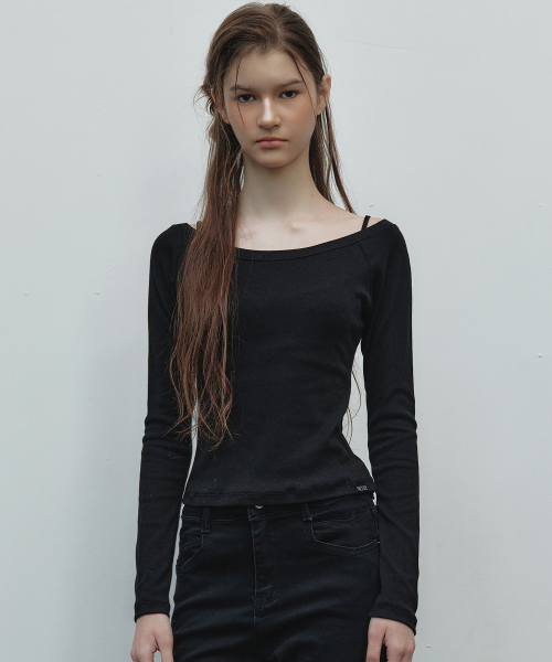 OFF SHOULDER LONG SLEEVE TOP_BLACK