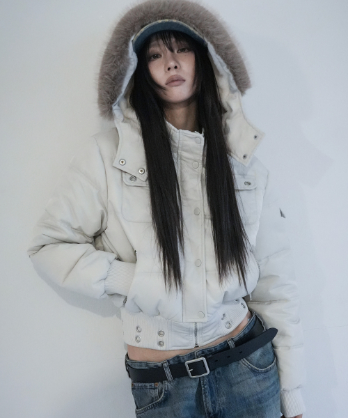 퍼 트리밍 후드 패딩 (BEIGE) F26ZA501
