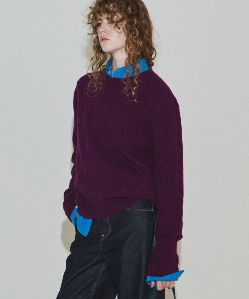 CORSET CUFF CABLE KNIT PURPLE