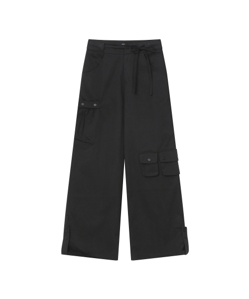 Shirring pocket wide pants BLACK