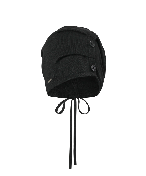 Cowl shirring string beanie BLACK