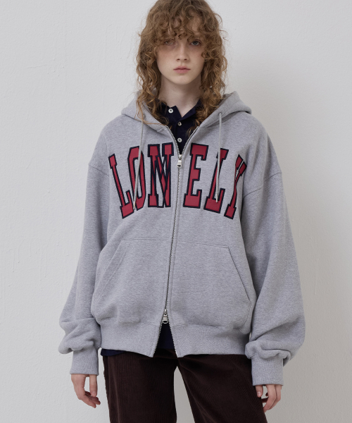 LONELY/LOVELY FLUFF HOODIE ZIP-UP GRAY RED