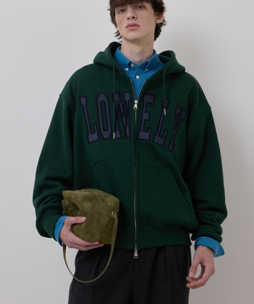 LONELY/LOVELY FLUFF HOODIE ZIP-UP GREEN NAVY