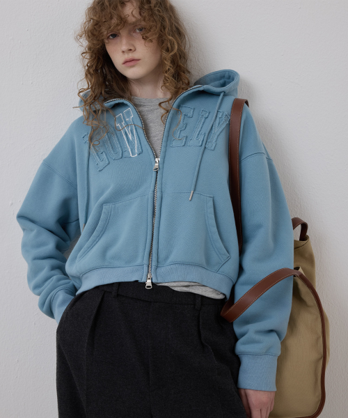 LONELY/LOVELY CROP HOODIE ZIP-UP SKY BLUE