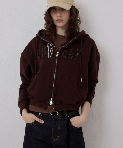LONELY/LOVELY CROP HOODIE ZIP-UP BROWN