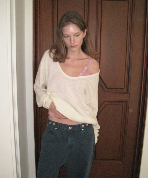 Olin mohair deep u-neck knit - Cream