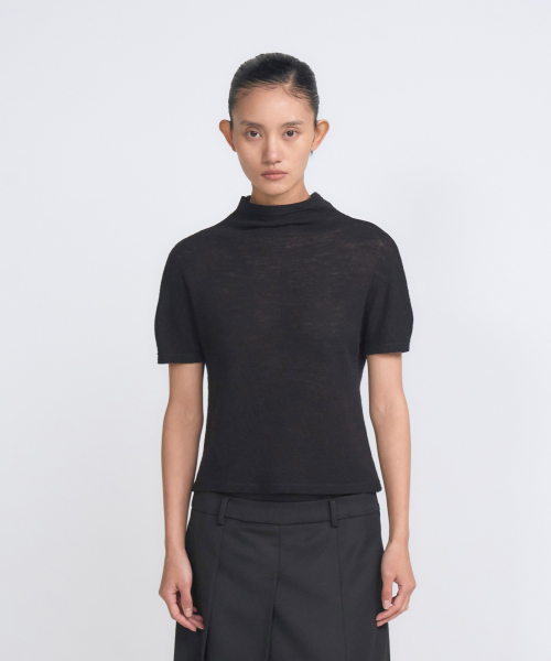 Raw Stitch Wool Half Neck Top_Black-VN25W008