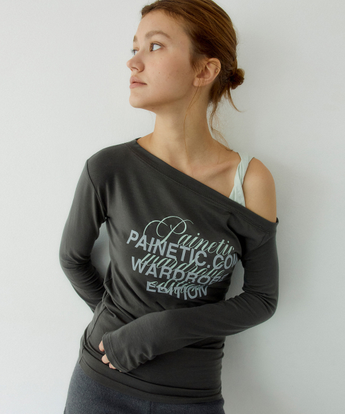 Twist Contrast One-Shoulder Tee (CHARCOAL)