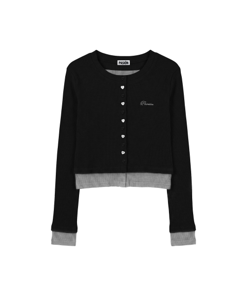 Heart Switch Two-Tone Cardigan_Black