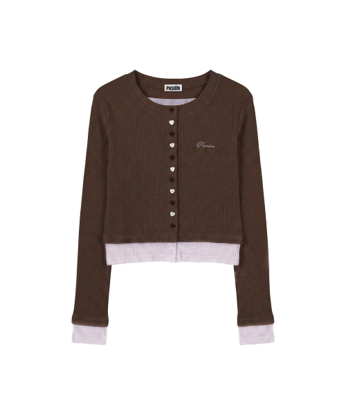 하트 스위치 배색 가디건_브라운 Heart Switch Two-Tone Cardigan_ Brown