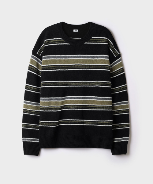 [Wool Blend] Round Neck Striped Sweater_SPKWG4TC05