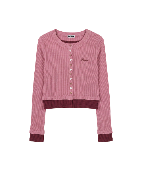 하트 스위치 배색 가디건_핑크 Heart Switch Two-Tone Cardigan_ Pink
