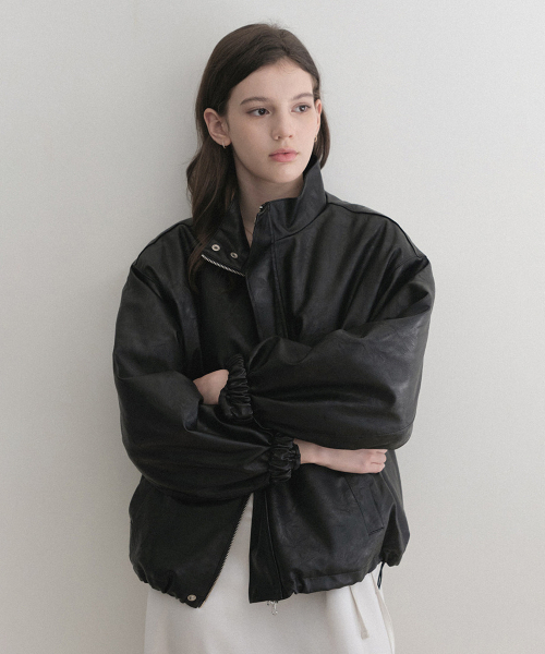esy half Leather Padding Jacket (black)