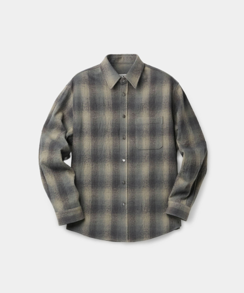 Ombre Flannel One-Pocket Check Shirts V.2 (Blue Gray)