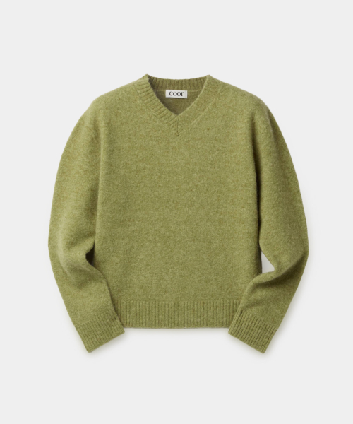 Wool-Blend Fuzzy Vneck Sweater (Pale Green)