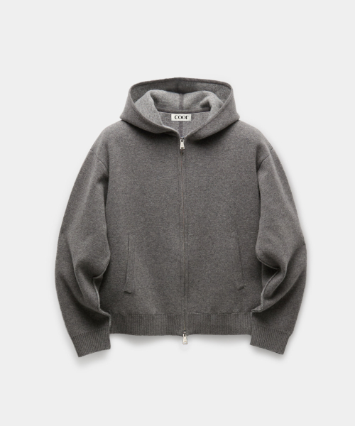 Double Face Wool Blend Hoodie Zip-Up (Melange Charcoal)