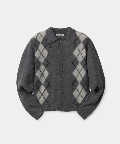 Inside-Out Argyle Collar Cardigans (Melange Gray)