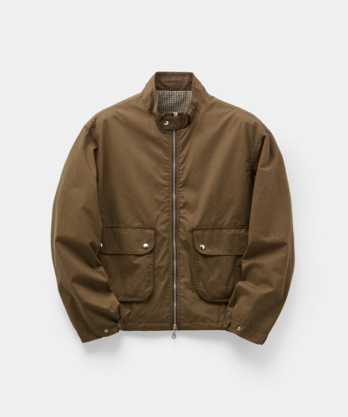 Stand Collar Washed Cotton Jumper (Dark Brown)