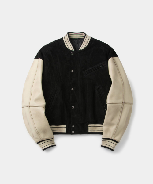 Mixed Leather Varsity Jumper (Black)