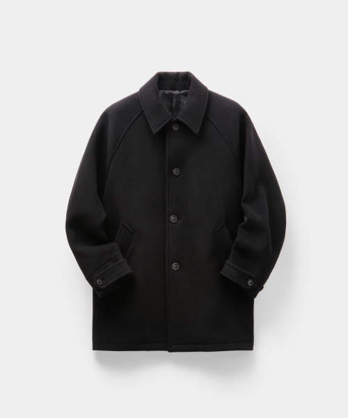 Faux Leather Trim Belandi Half-Length Coat (Black)