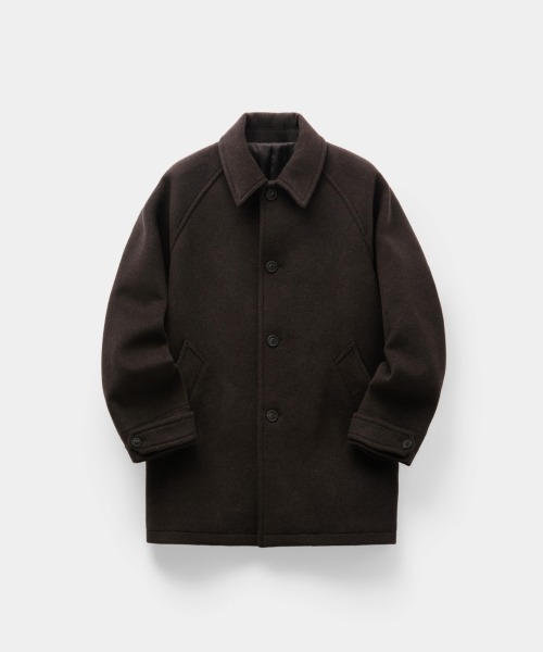 Faux Leather Trim Bellandi Half Coat (Melange Brown)