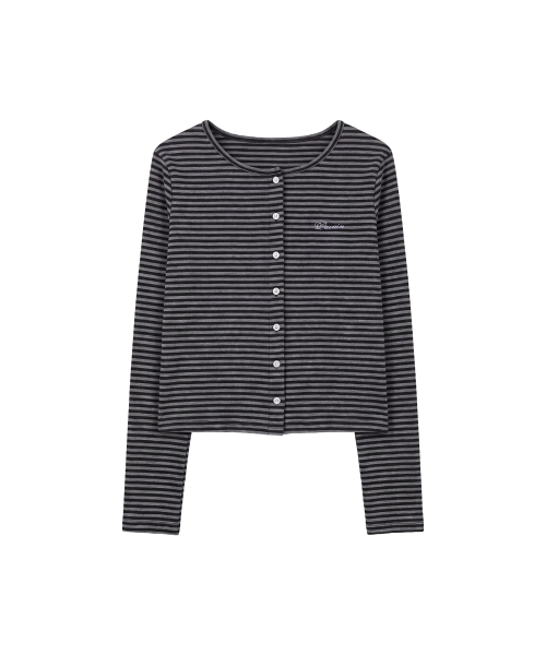 마고 스트라이프 가디건_블랙 & 그레이 Margo Stripe Cardigan_Black & Gray