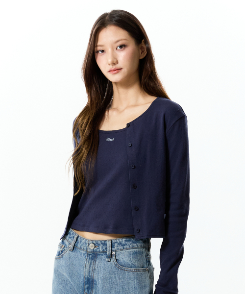 POINTELLE CARDIGAN & SLEEVELESS SET(DARK NAVY)