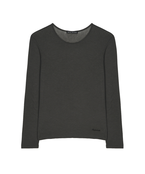 SHEER ROUND LONG SLEEVE TOP_CHARCOAL
