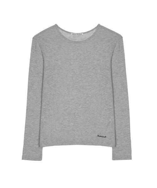 SHEER ROUND LONG SLEEVE TOP_GRAY