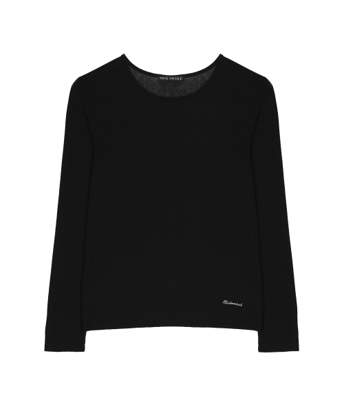 SHEER ROUND LONG SLEEVE TOP_BLACK