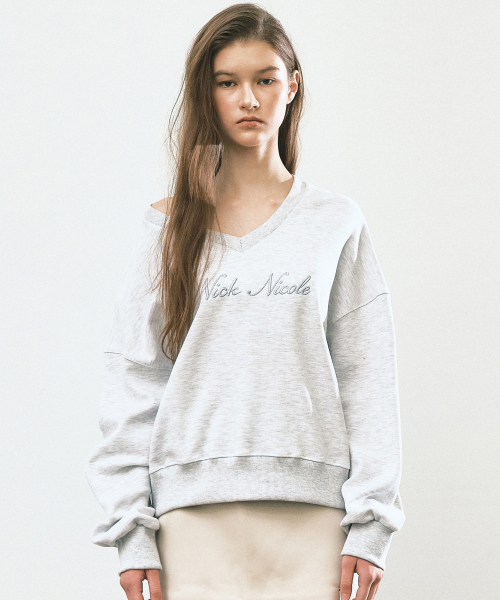 NICOLE LOGO V-NECK SWEATSHIRT_MELANGE