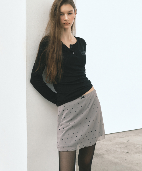 DOT MESH MINI SKIRT_GRAY