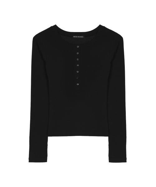 BUTTON HENLEY LONG SLEEVE TOP_BLACK