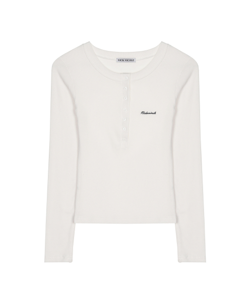 BUTTON HENLEY LONG SLEEVE TOP_IVORY
