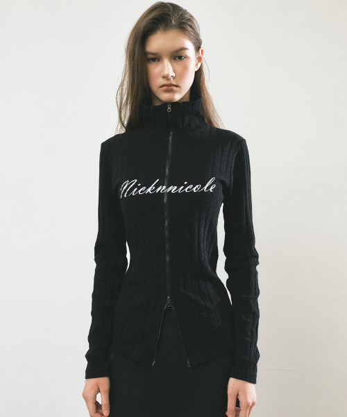 NICOLE HIGH NECK ZIP-UP TOP_BLACK