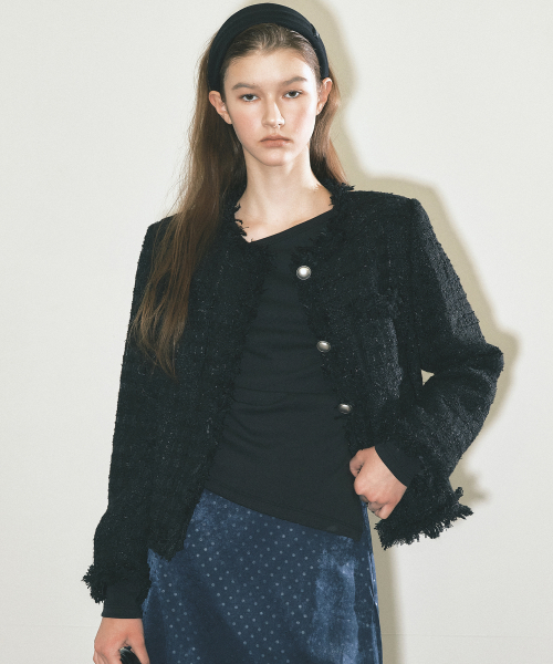 FRINGED TWEED JACKET_BLACK