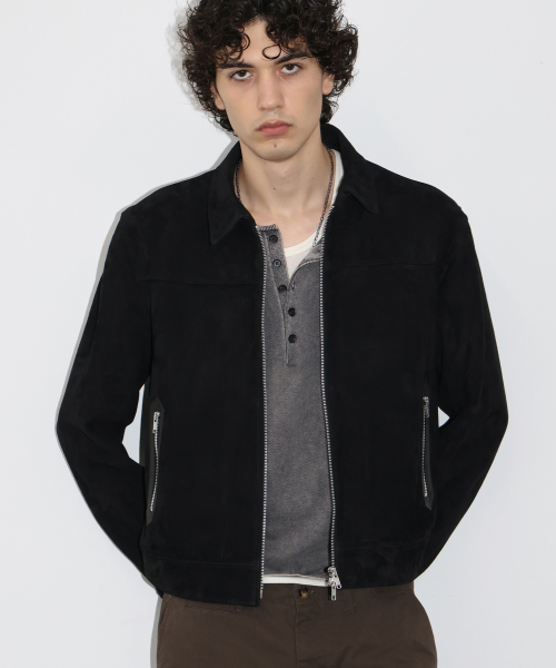 Cow Suede Leather Swing Jacket BLACK