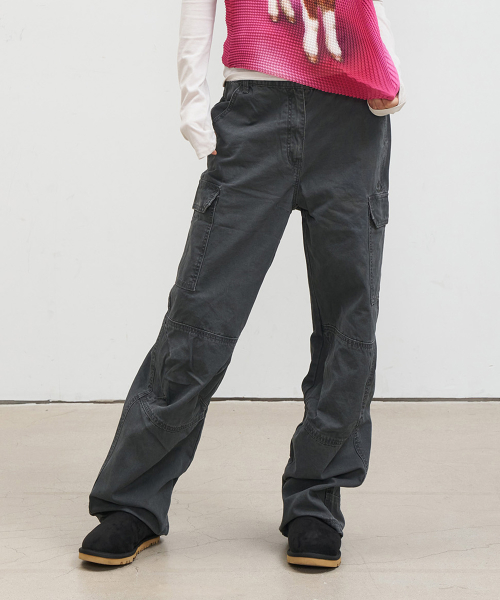 VINTAGE WASHED CARGO PANTS IN CHARCOAL