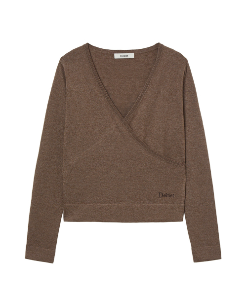 V-NECK METAL KNIT IN BROWN