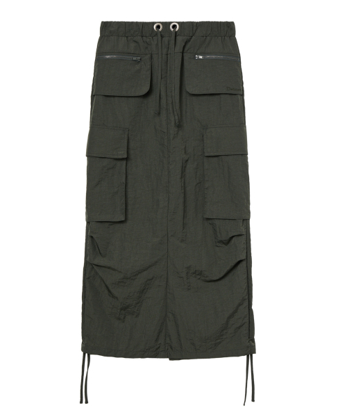 NYLON UTILITY CARGO SKIRT IN KHAKI