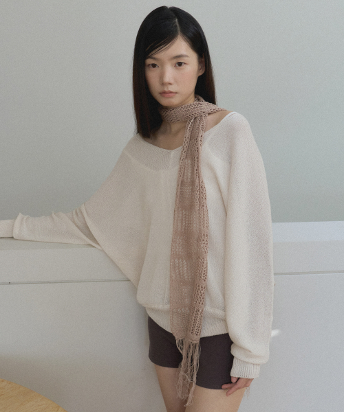 Sequin Crochet Scarf (beige)