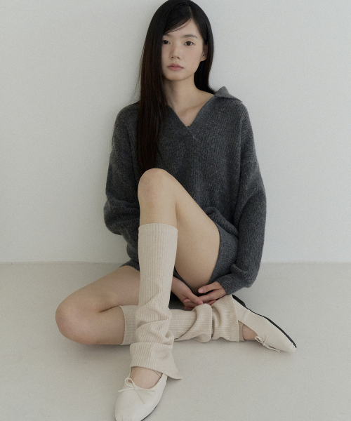 Wide Ribbed Slit Leg Warmers (beige)