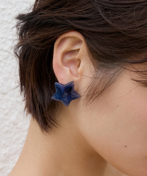 marble star earring - deep blue